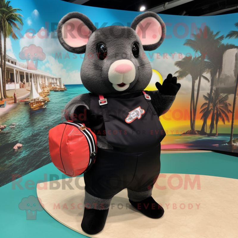 Black Hamster mascot costume character dressed with a Bikini and Clutch bags