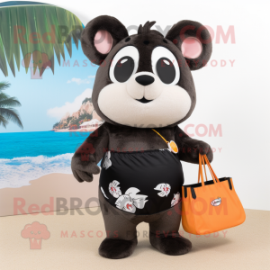 Black Hamster mascot costume character dressed with a Bikini and Clutch bags