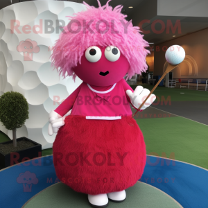 Magenta Golf Ball mascot costume character dressed with a Dress and Hairpins