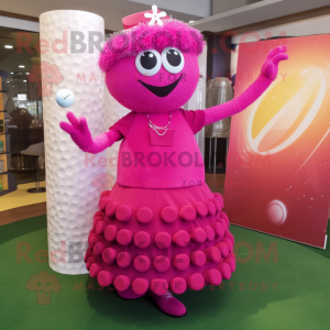 Magenta Golf Ball mascot costume character dressed with a Dress and Hairpins