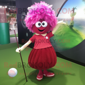 Magenta Golf Ball mascot costume character dressed with a Dress and Hairpins