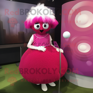 Magenta Golf Ball mascot costume character dressed with a Dress and Hairpins