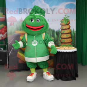 Forest Green Lasagna mascot costume character dressed with a Windbreaker and Anklets