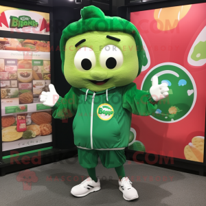Forest Green Lasagna mascot costume character dressed with a Windbreaker and Anklets