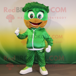 Forest Green Lasagna mascot costume character dressed with a Windbreaker and Anklets