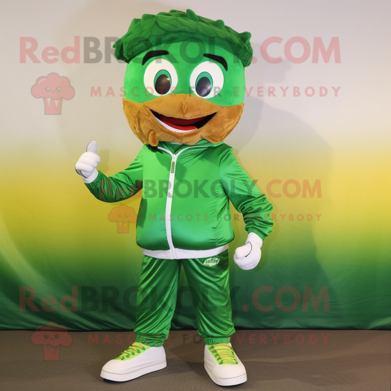Forest Green Lasagna mascot costume character dressed with a Windbreaker and Anklets Forest Green Lasagna mascot costume character dressed with a Windbreaker and Anklets