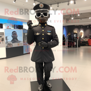 Black Air Force Soldier mascot costume character dressed with a Dress Pants and Earrings