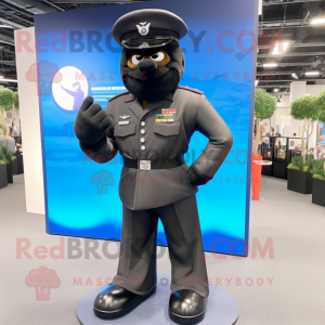 Black Air Force Soldier mascot costume character dressed with a Dress Pants and Earrings