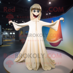 Cream Trapeze Artist mascot costume character dressed with a A-Line Skirt and Shawls