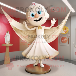Cream Trapeze Artist mascot costume character dressed with a A-Line Skirt and Shawls