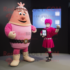 Pink Chief mascot costume character dressed with a Skirt and Smartwatches