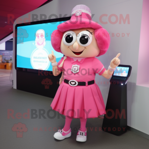 Pink Chief mascot costume character dressed with a Skirt and Smartwatches