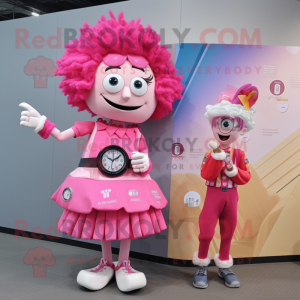 Pink Chief mascot costume character dressed with a Skirt and Smartwatches