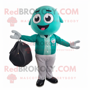 Teal Petanque Ball mascot costume character dressed with a Blouse and Briefcases