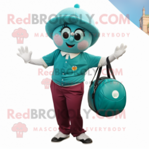 Teal Petanque Ball mascot costume character dressed with a Blouse and Briefcases