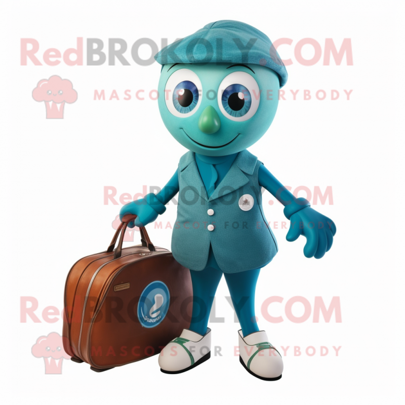 Teal Petanque Ball mascot costume character dressed with a Blouse and Briefcases Teal Petanque Ball mascot costume character dressed with a Blouse and Briefcases