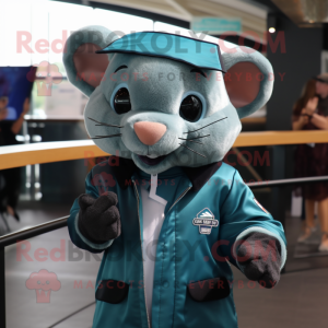 Teal Dormouse mascot costume character dressed with a Bomber Jacket and Cufflinks