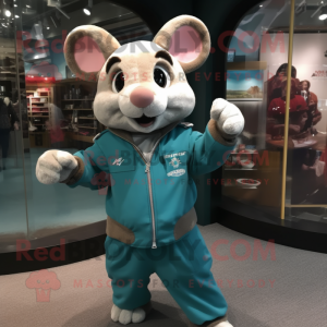 Teal Dormouse mascot costume character dressed with a Bomber Jacket and Cufflinks