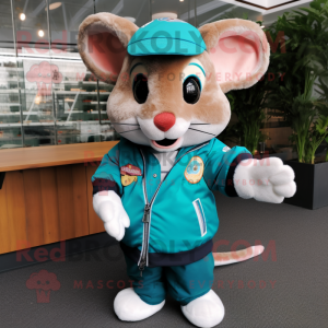 Teal Dormouse mascot costume character dressed with a Bomber Jacket and Cufflinks