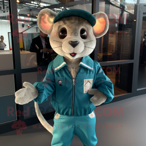 Teal Dormouse mascot costume character dressed with a Bomber Jacket and Cufflinks