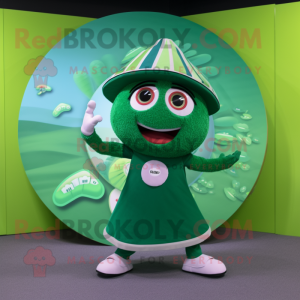 Forest Green Plate Spinner mascot costume character dressed with a Bikini and Coin purses