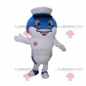 Mascotte de dauphin bleu et blanc, costume de baleine -