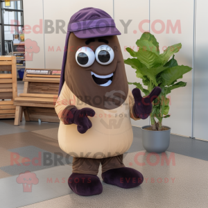 Brown Eggplant mascot costume character dressed with a Cargo Pants and Reading glasses