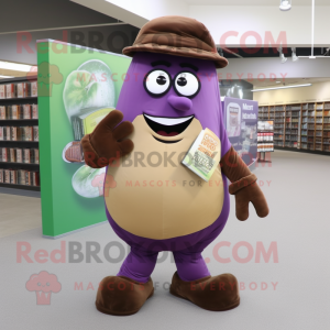 Brown Eggplant mascot costume character dressed with a Cargo Pants and Reading glasses