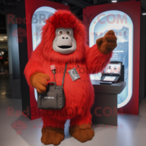 Red Yeti mascot costume character dressed with a Jacket and Wallets
