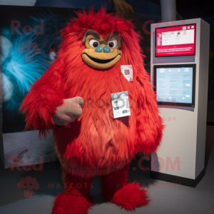 Red Yeti mascot costume character dressed with a Jacket and Wallets
