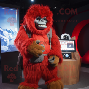 Red Yeti mascot costume character dressed with a Jacket and Wallets