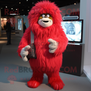 Red Yeti mascot costume character dressed with a Jacket and Wallets