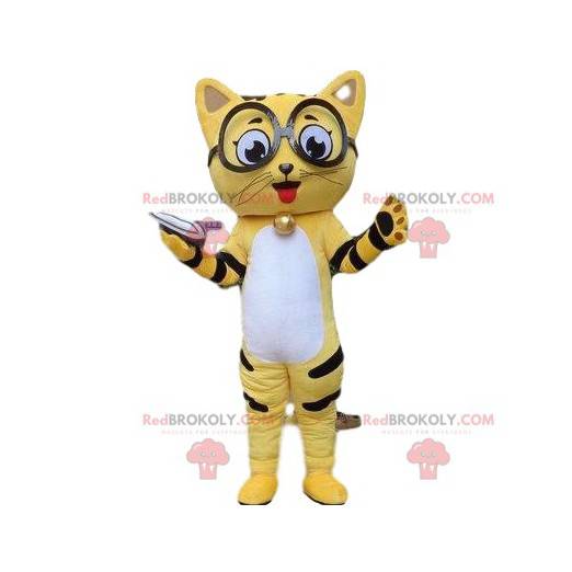 Mascotte de chat jaune, costume de chat, déguisement de félin -