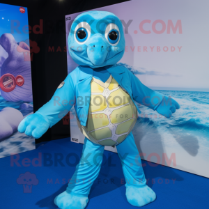 Blue Sea Turtle mascot costume character dressed with a Swimwear and Pocket squares