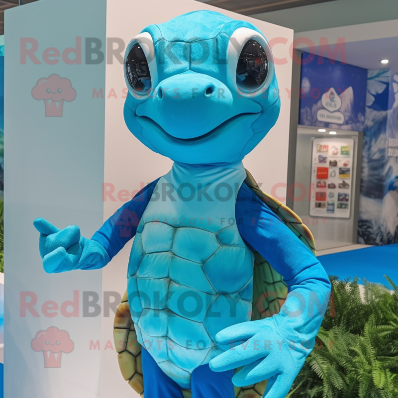 Blue Sea Turtle mascot costume character dressed with a Swimwear and Pocket squares Blue Sea Turtle mascot costume character dressed with a Swimwear and Pocket squares