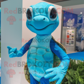 Blue Sea Turtle mascot costume character dressed with a Swimwear and Pocket squares