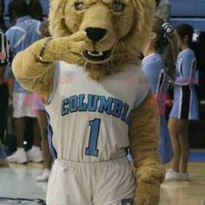 Brown lion mascot in sportswear - Redbrokoly.com