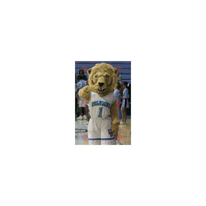 Brown lion mascot in sportswear - Redbrokoly.com