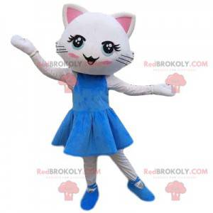 Mascotte de chat blanc en robe, costume de chatte -