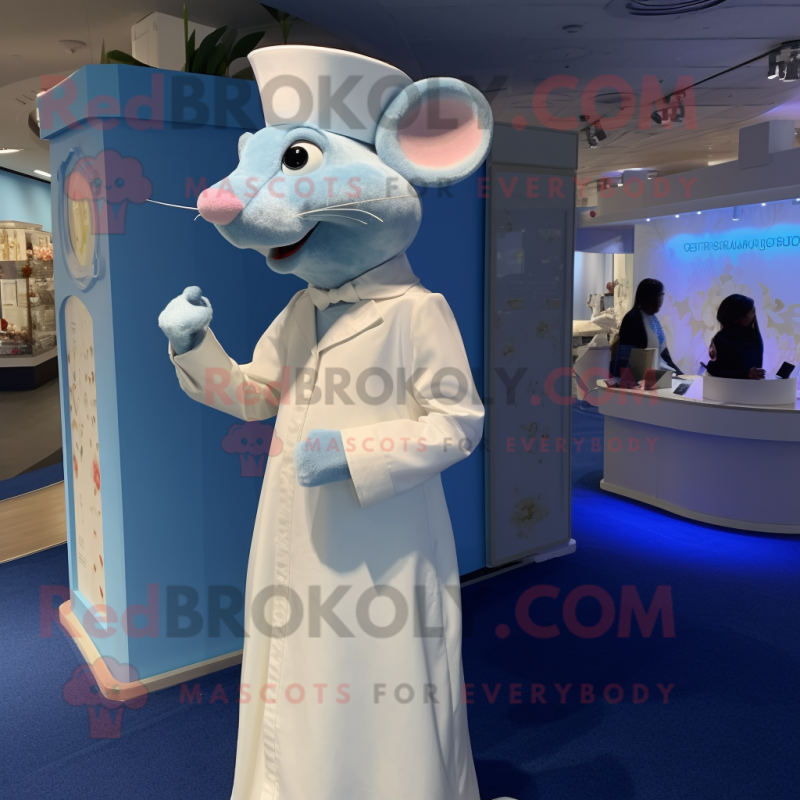 Blue Rat mascot costume character dressed with a Wedding Dress and Caps Blue Rat mascot costume character dressed with a Wedding Dress and Caps