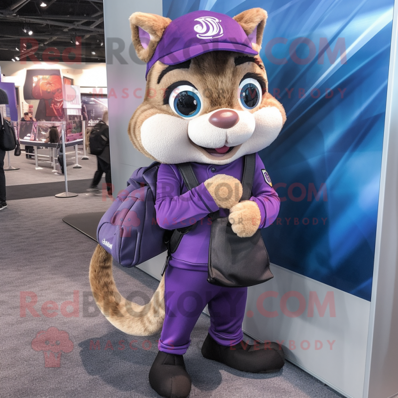 Purple Chipmunk mascot costume character dressed with a Jeggings and Handbags