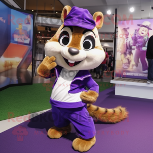 Purple Chipmunk mascot costume character dressed with a Jeggings and Handbags