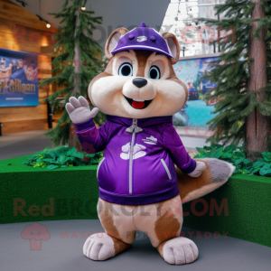 Purple Chipmunk mascot costume character dressed with a Jeggings and Handbags