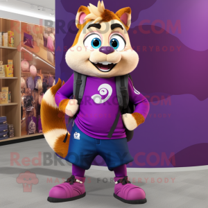 Purple Chipmunk mascot costume character dressed with a Jeggings and Handbags