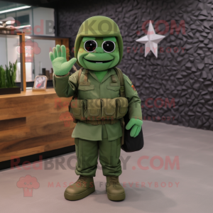 Green Army Soldier mascot costume character dressed with a Suit Jacket and Messenger bags