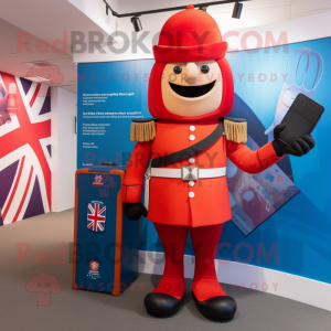 Red British Royal Guard mascot costume character dressed with a Swimwear and Backpacks