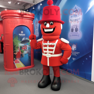 Red British Royal Guard mascot costume character dressed with a Swimwear and Backpacks