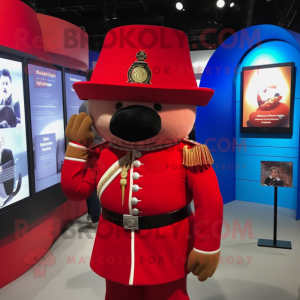 Red British Royal Guard mascot costume character dressed with a Swimwear and Backpacks