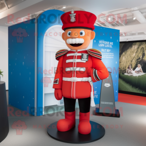 Red British Royal Guard mascot costume character dressed with a Swimwear and Backpacks