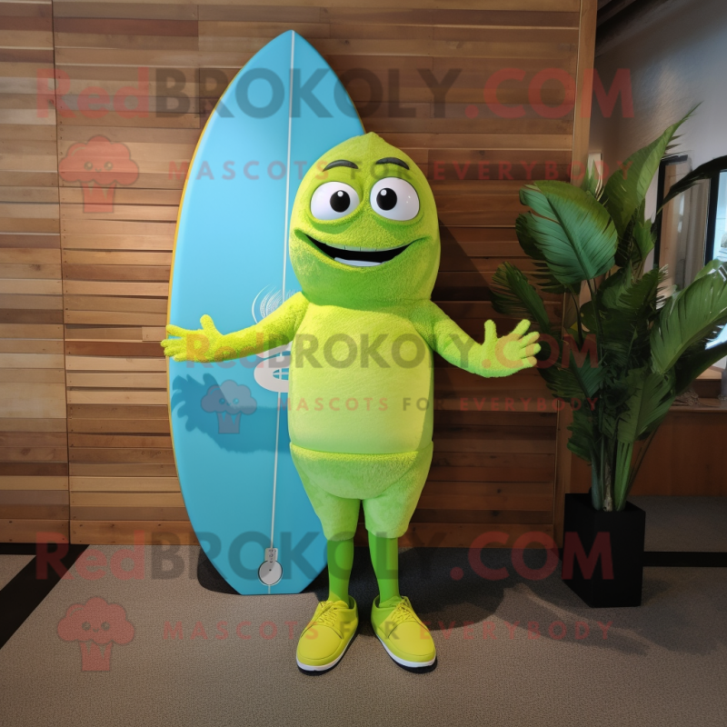 Lime Green Surfboard mascot costume character dressed with a Boyfriend Jeans and Headbands